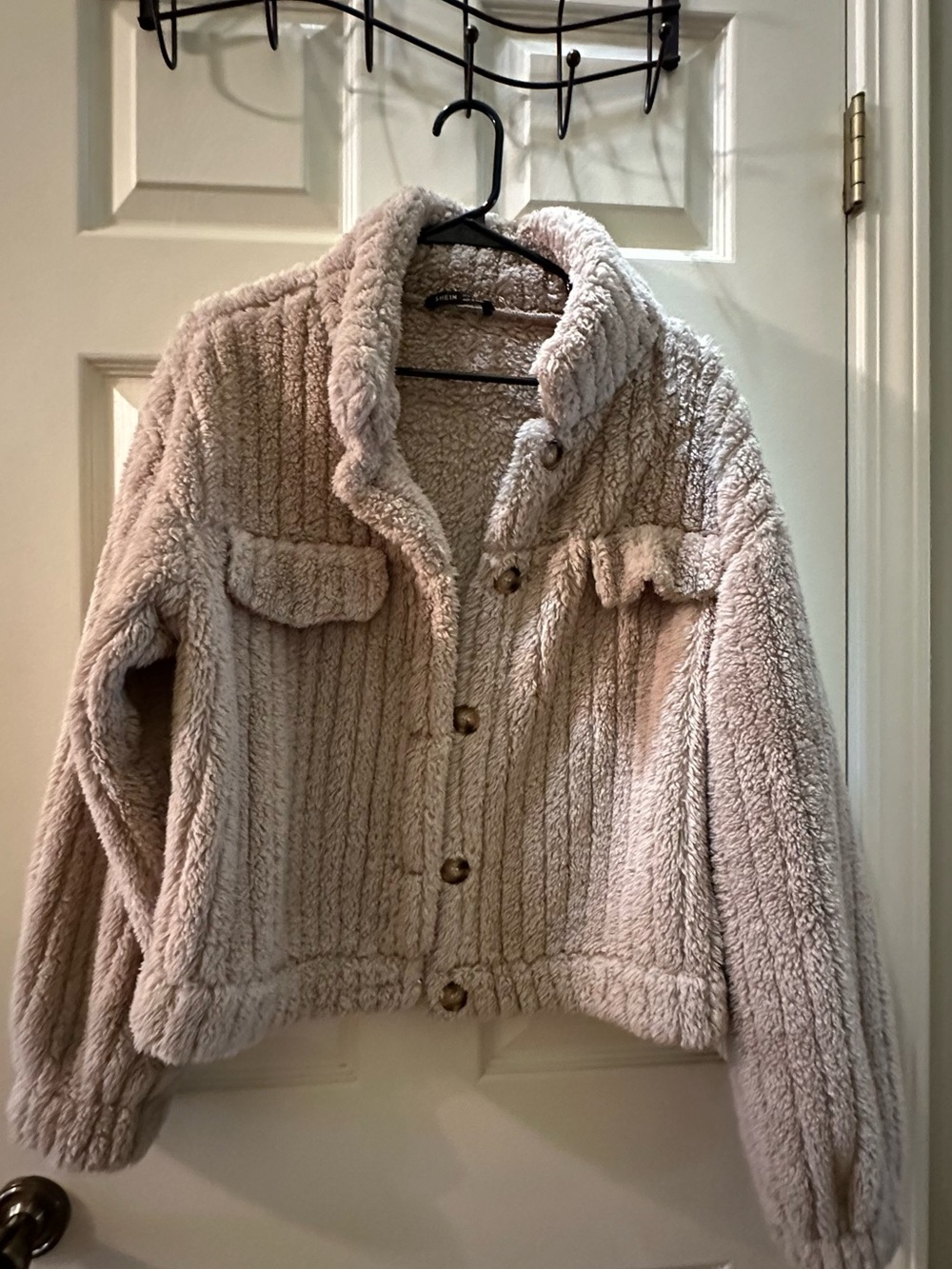 SHEIN Plush Sherpa Jacket in Taupe